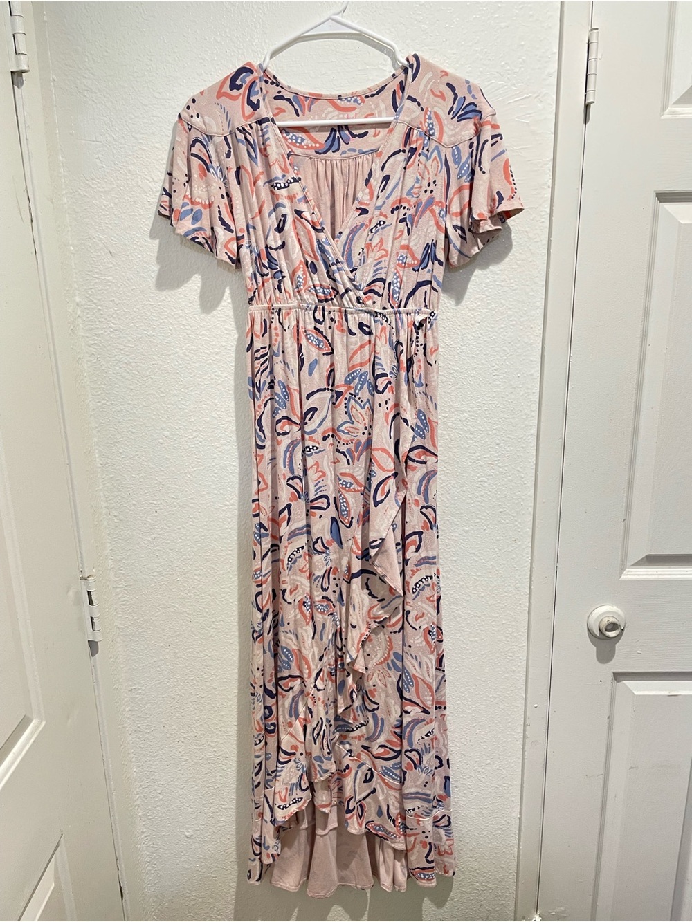 ✨🌸 Isabel Maternity Pink Floral Faux Wrap High-Low Dress XS 🎀✨